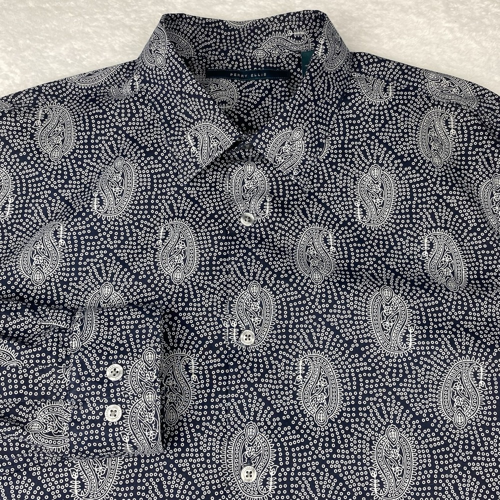 Perry Ellis Shirt Mens Large Black/Gray‎ Paisley Print Regular Fit